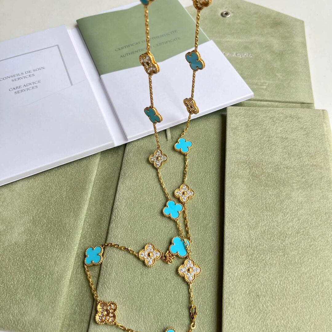 [Am jewelry]CLOVER 20 MOTIFS TURQUOISE DIAMOND NECKLACE
