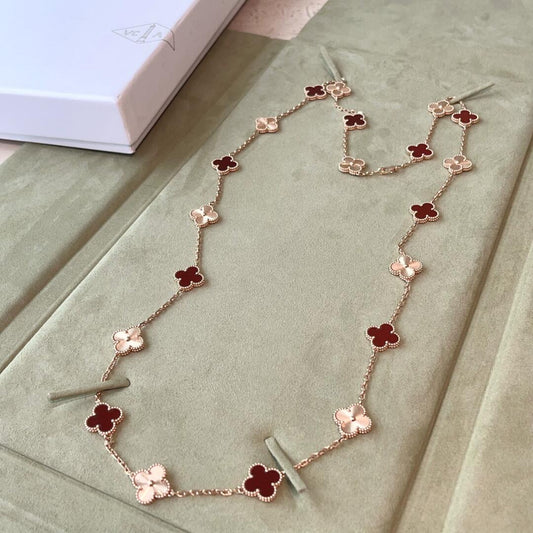 [Am jewelry]CLOVER 20 MOTIFS LASER CARNELIAN NECKLACE
