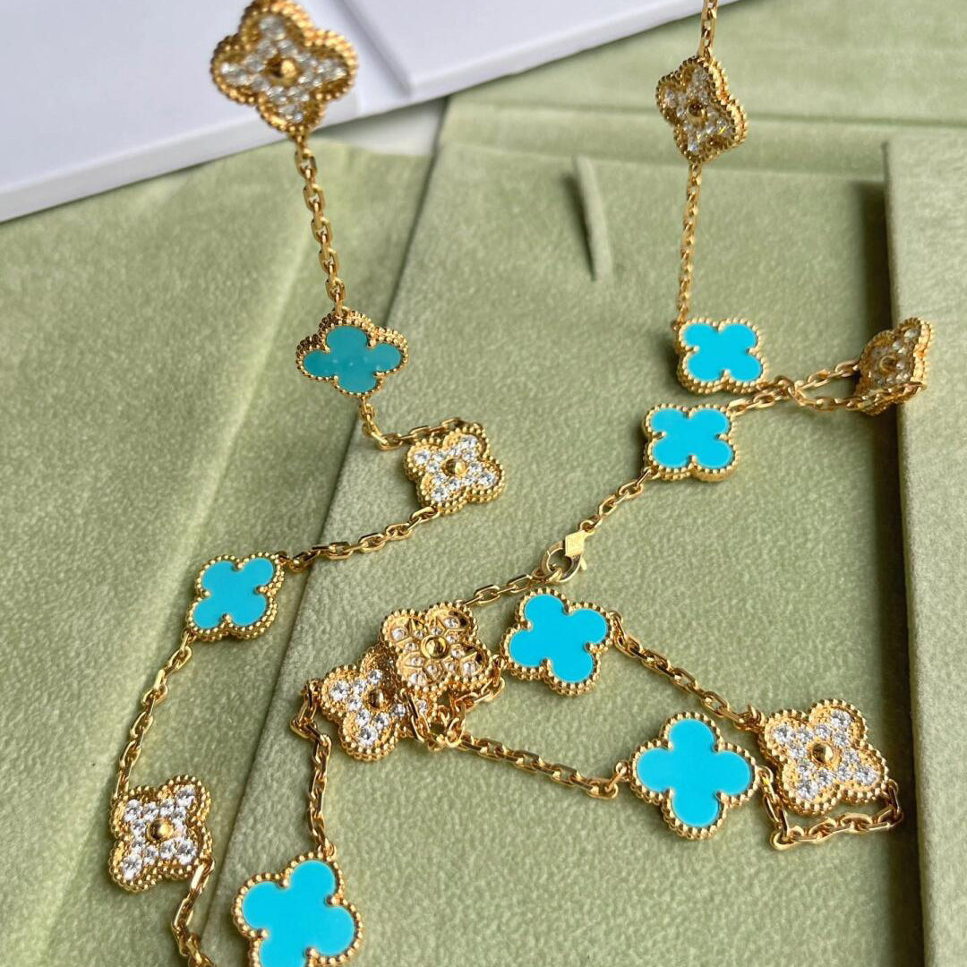 [Am jewelry]CLOVER 20 MOTIFS TURQUOISE DIAMOND NECKLACE