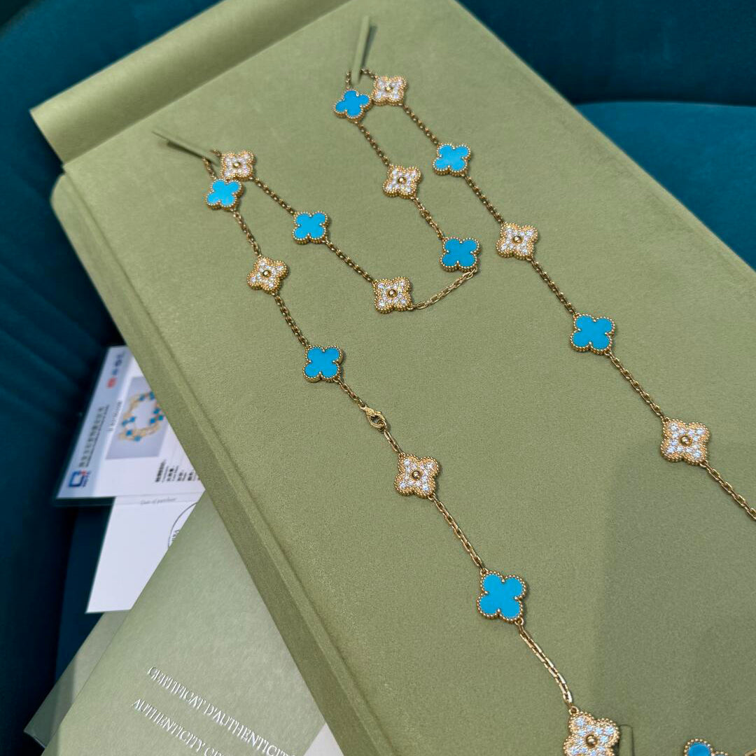 [Am jewelry]CLOVER 20 MOTIFS TURQUOISE DIAMOND NECKLACE