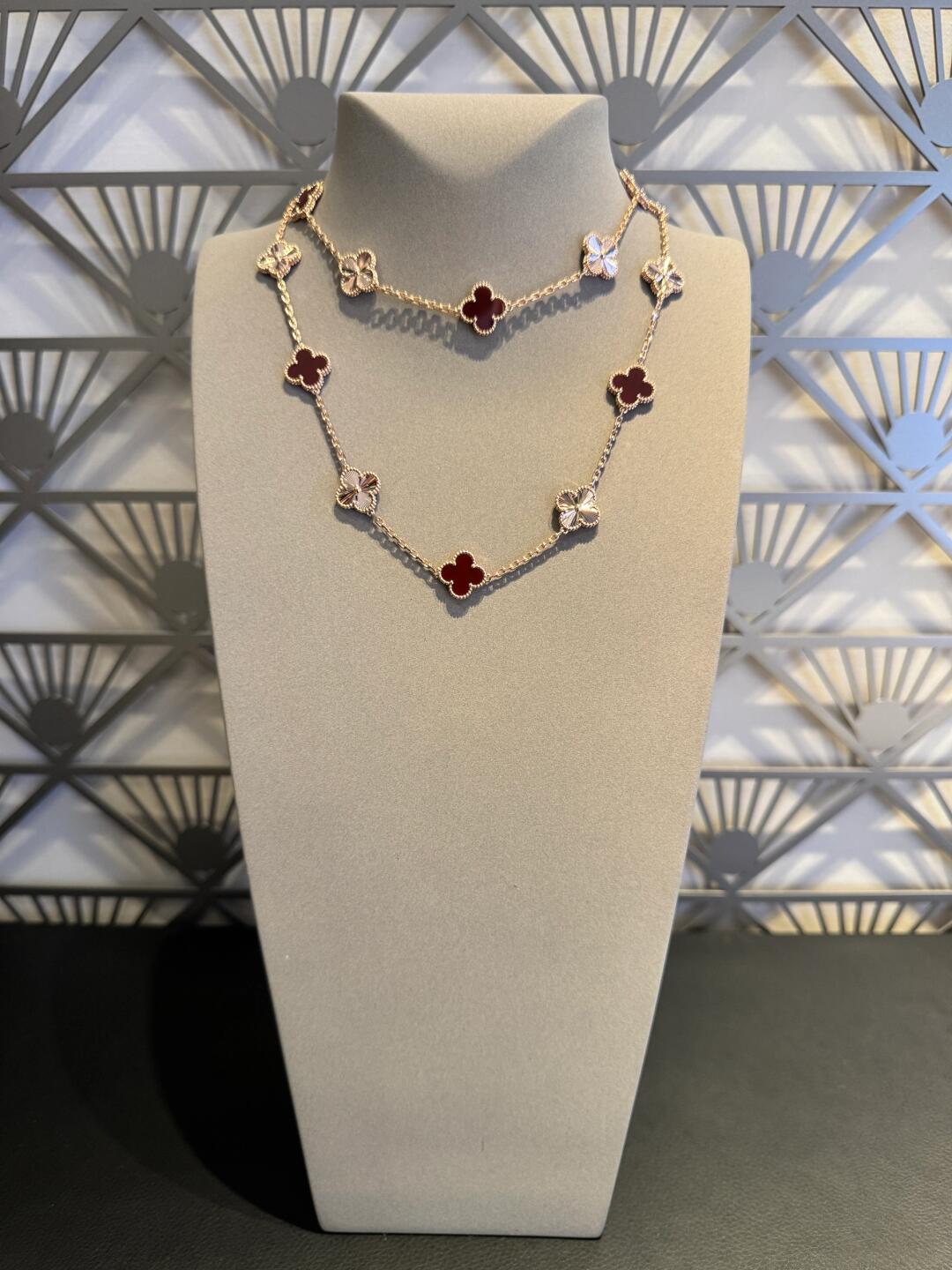 [Am jewelry]CLOVER 20 MOTIFS LASER CARNELIAN NECKLACE