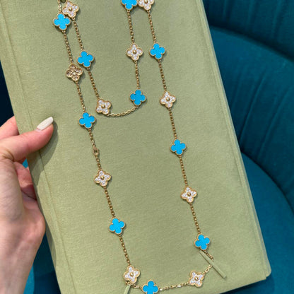 [Am jewelry]CLOVER 20 MOTIFS TURQUOISE DIAMOND NECKLACE