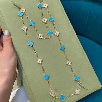 [Am jewelry]CLOVER 20 MOTIFS TURQUOISE DIAMOND NECKLACE