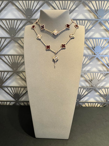 [Am jewelry]CLOVER 20 MOTIFS LASER CARNELIAN NECKLACE