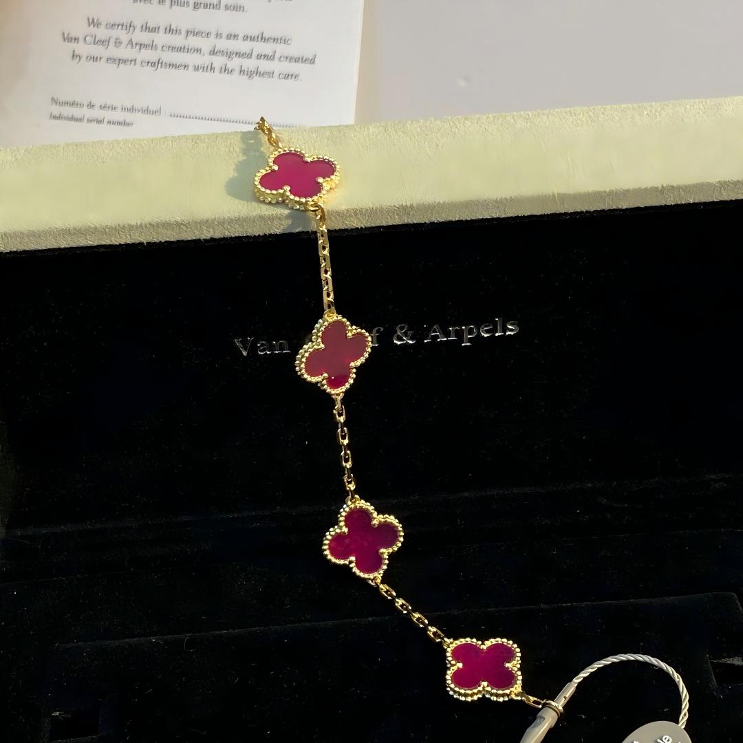 [AM Jewels]NEW CLOVER 5 MOTIFS PINK ENAMEL BRACELET