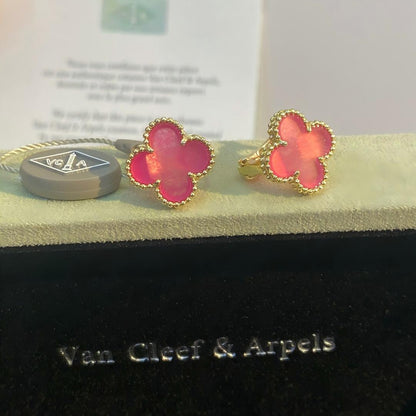 [AM Jewels]NEW CLOVER 15MM PINK ENAMEL STUD EARRINGS