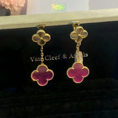 [AM Jewels]NEW CLOVER 2 MOTIF PINK ENAMEL EARRINGS