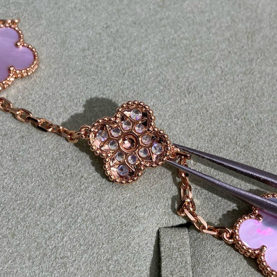 [Am jewelry]CLOVER 10 MOTIFS DIAMOND PINK MOP NECKLACE