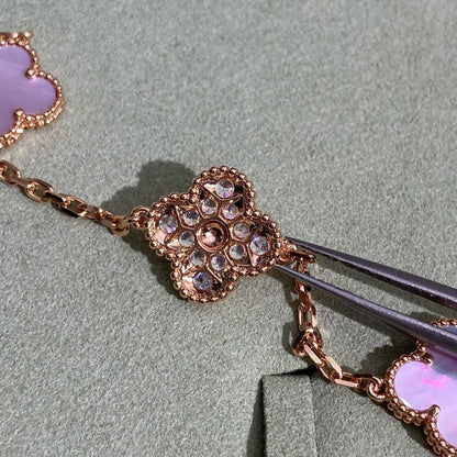 [Am jewelry]CLOVER 10 MOTIFS DIAMOND PINK MOP NECKLACE