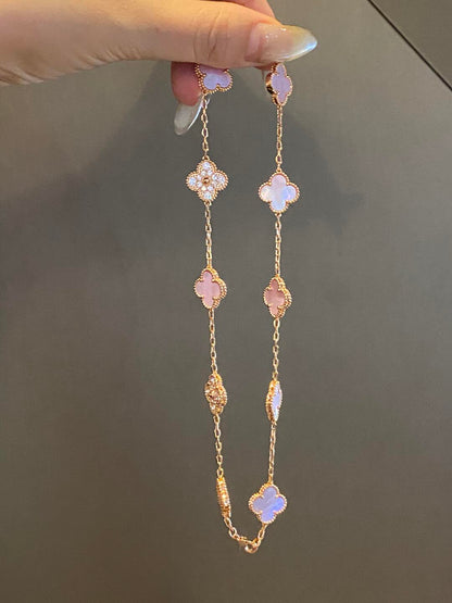 [Am jewelry]CLOVER 10 MOTIFS DIAMOND PINK MOP NECKLACE