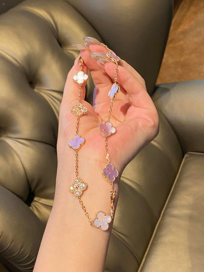 [Am jewelry]CLOVER 10 MOTIFS DIAMOND PINK MOP NECKLACE