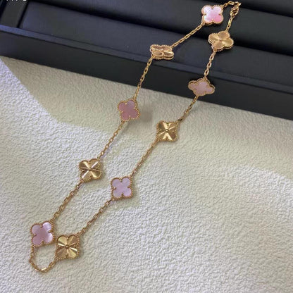 [Am jewelry]CLOVER 10 MOTIFS  LASER PINK MOP NECKLACE