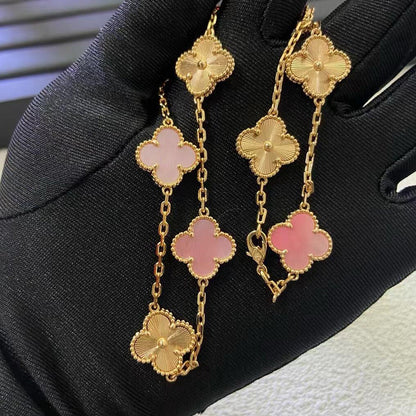 [Am jewelry]CLOVER 10 MOTIFS  LASER PINK MOP NECKLACE