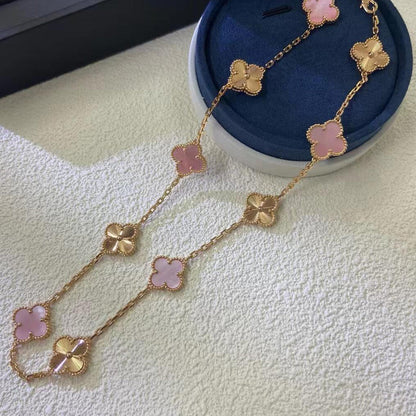 [Am jewelry]CLOVER 10 MOTIFS  LASER PINK MOP NECKLACE