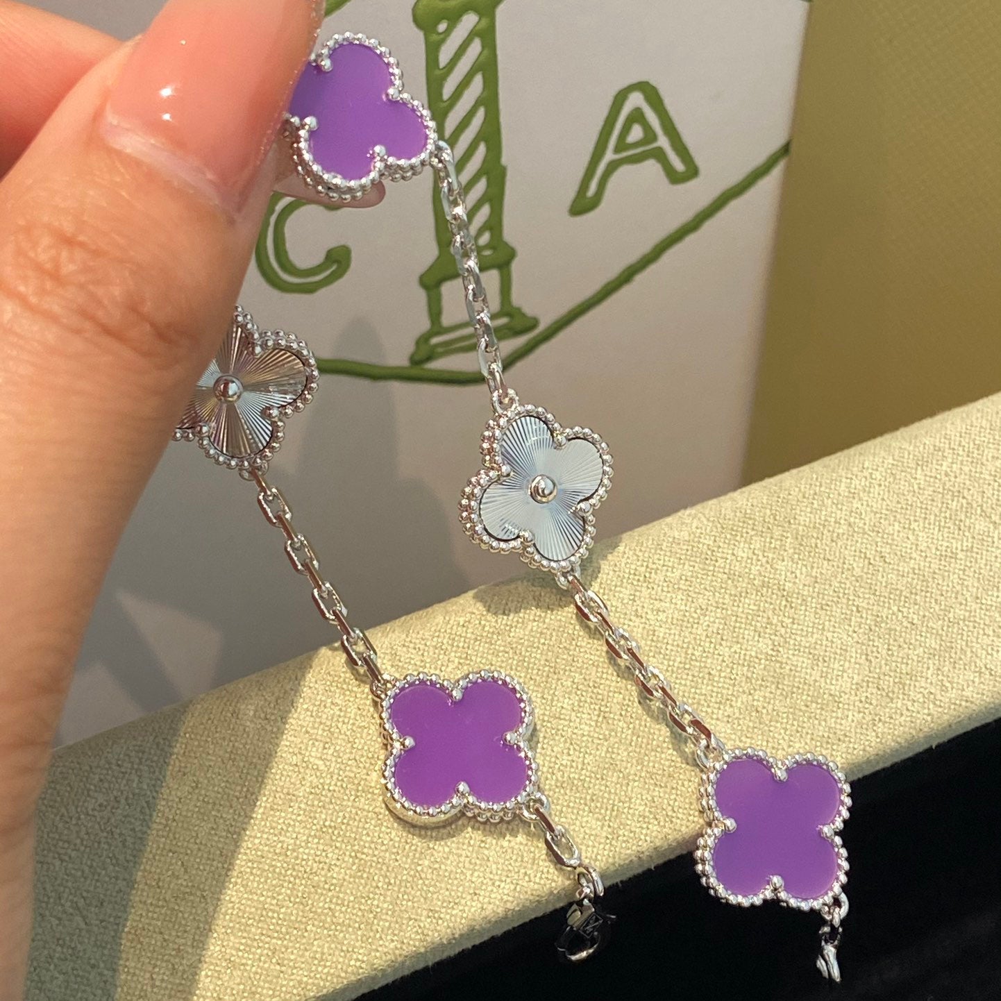 [Am jewelry]CLOVER  5 MOTIFS  PURPLE VIOLET BRACELET SILVER