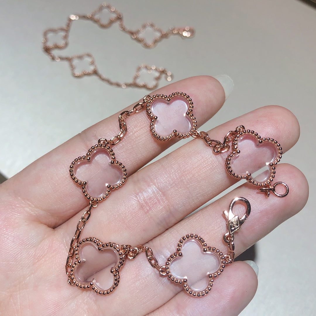 [Am jewelry]CLOVER 5 MOTIF ROCK CRYSTAL BRACELET