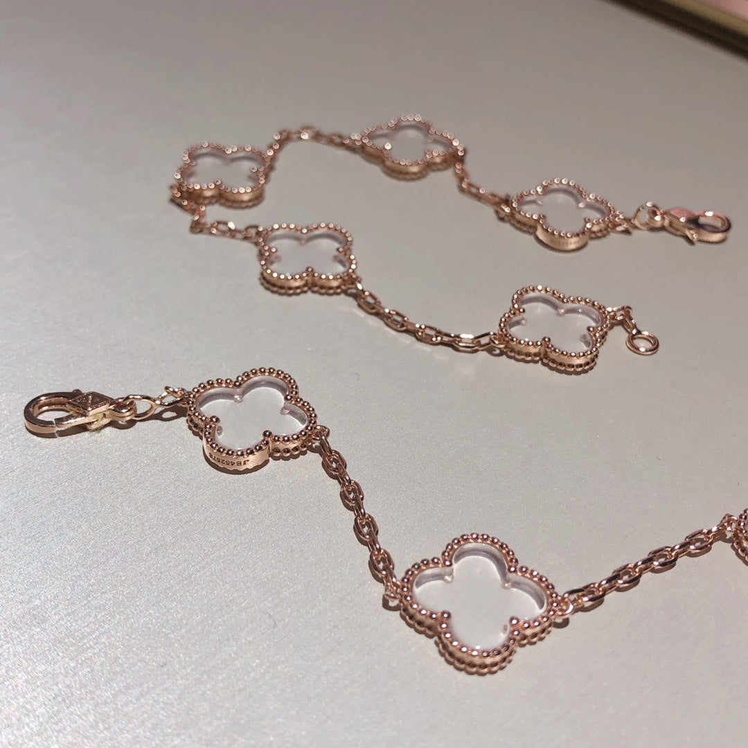 [Am jewelry]CLOVER 5 MOTIF ROCK CRYSTAL BRACELET