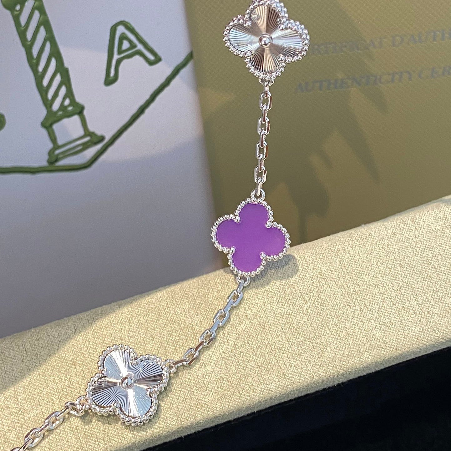[Am jewelry]CLOVER  5 MOTIFS  PURPLE VIOLET BRACELET SILVER