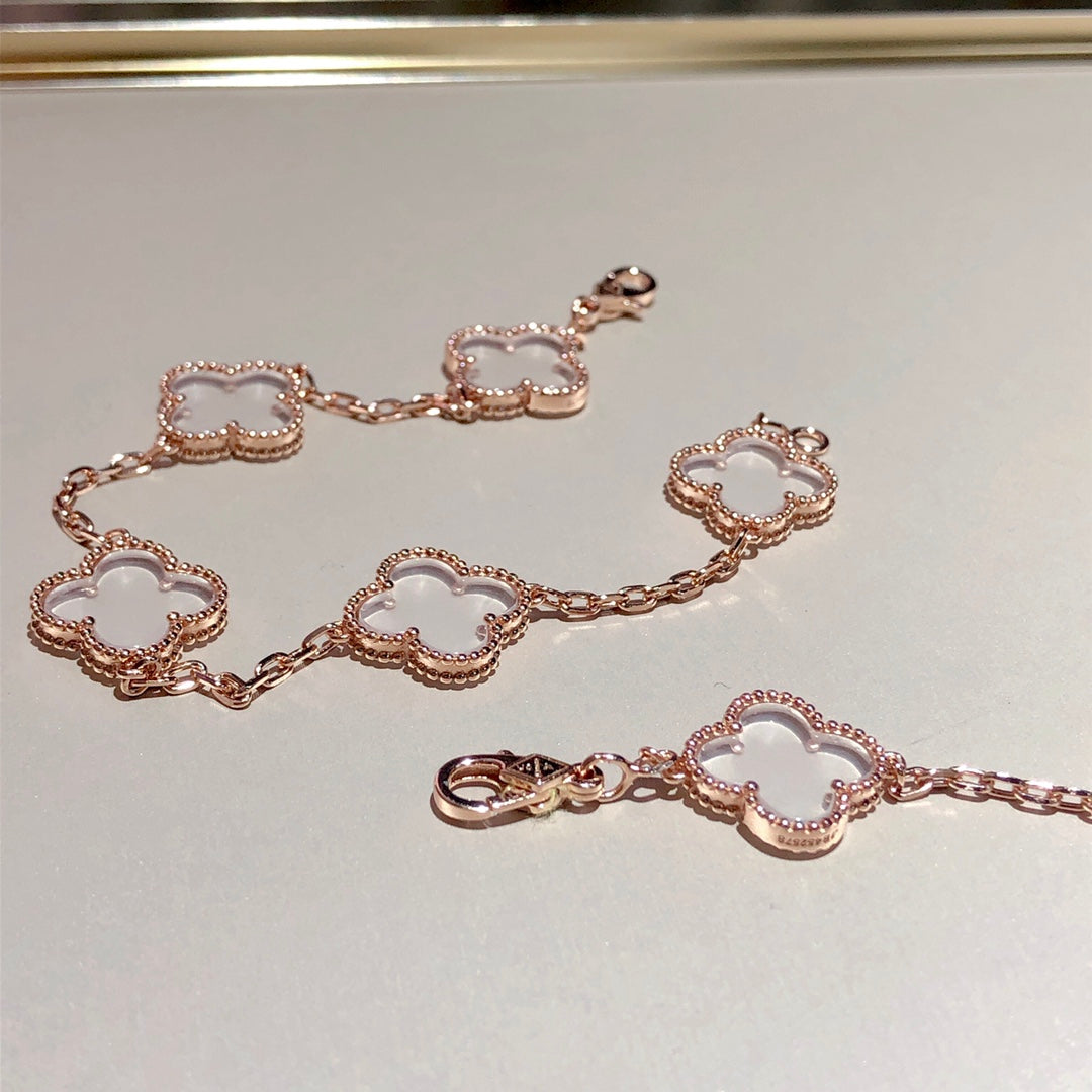[Am jewelry]CLOVER 5 MOTIF ROCK CRYSTAL BRACELET