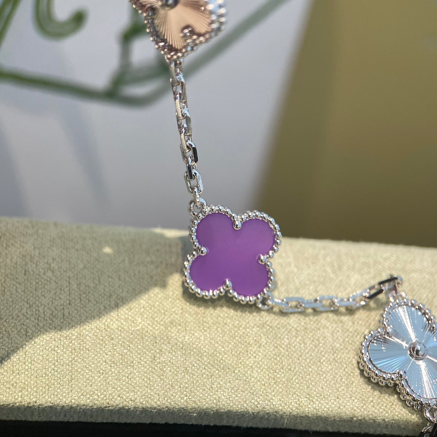 [Am jewelry]CLOVER  5 MOTIFS  PURPLE VIOLET BRACELET SILVER