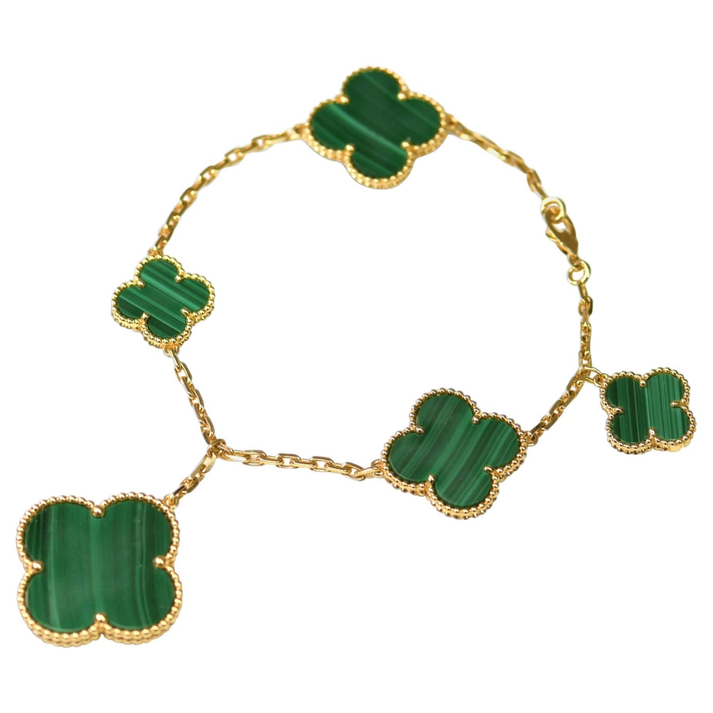 [Am jewelry]MAGIC CLOVER MALACHITE GOLD BRACELET 5 MOTIFS