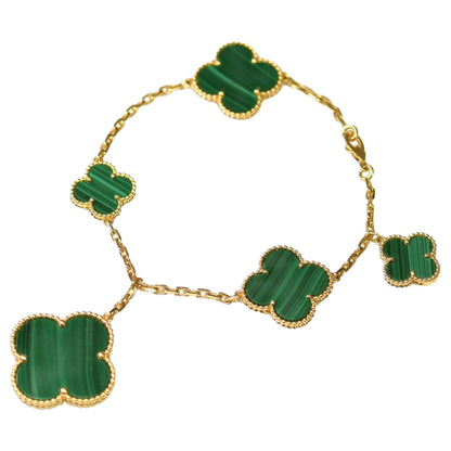 [Am jewelry]MAGIC CLOVER MALACHITE GOLD BRACELET 5 MOTIFS