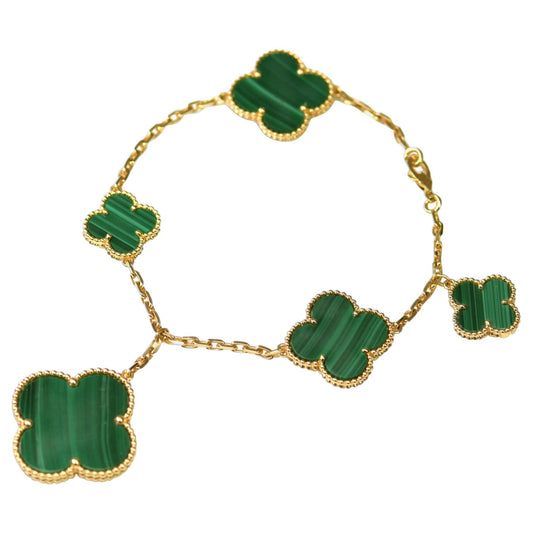 [Am jewelry]MAGIC CLOVER MALACHITE GOLD BRACELET 5 MOTIFS