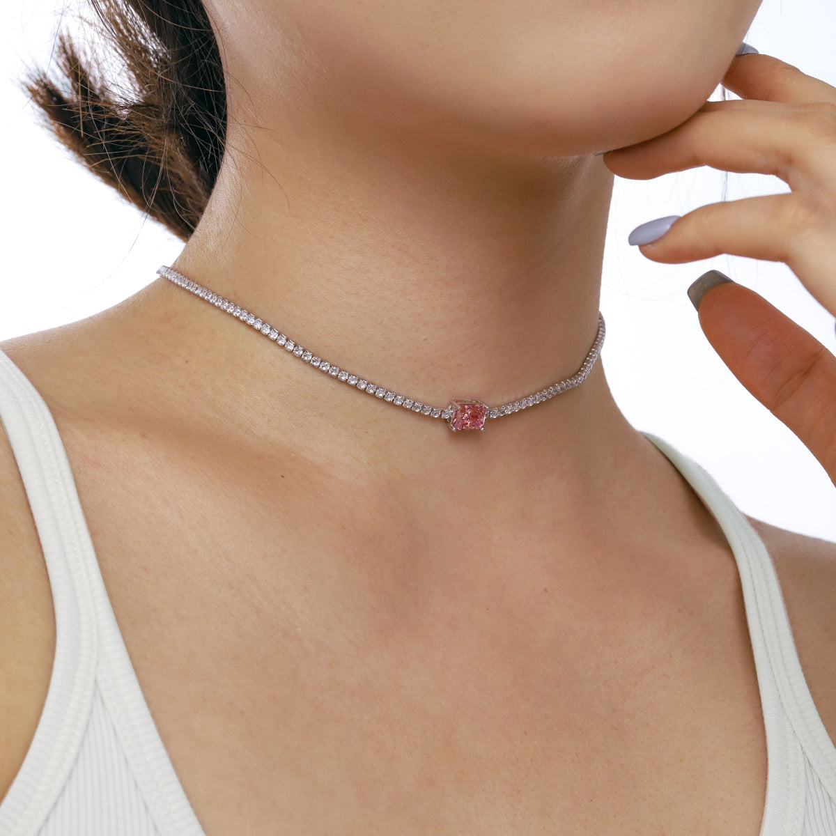[Am jewelry]2.0 carat Ornate Emerald Cut Necklace