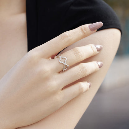 [Am jewelry]Hollow Design Four-Leaf Clover Flower Shape Ring
