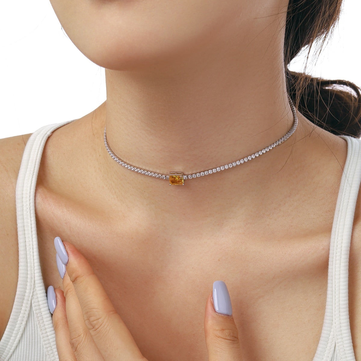 [Am jewelry]2.0 carat Ornate Emerald Cut Necklace