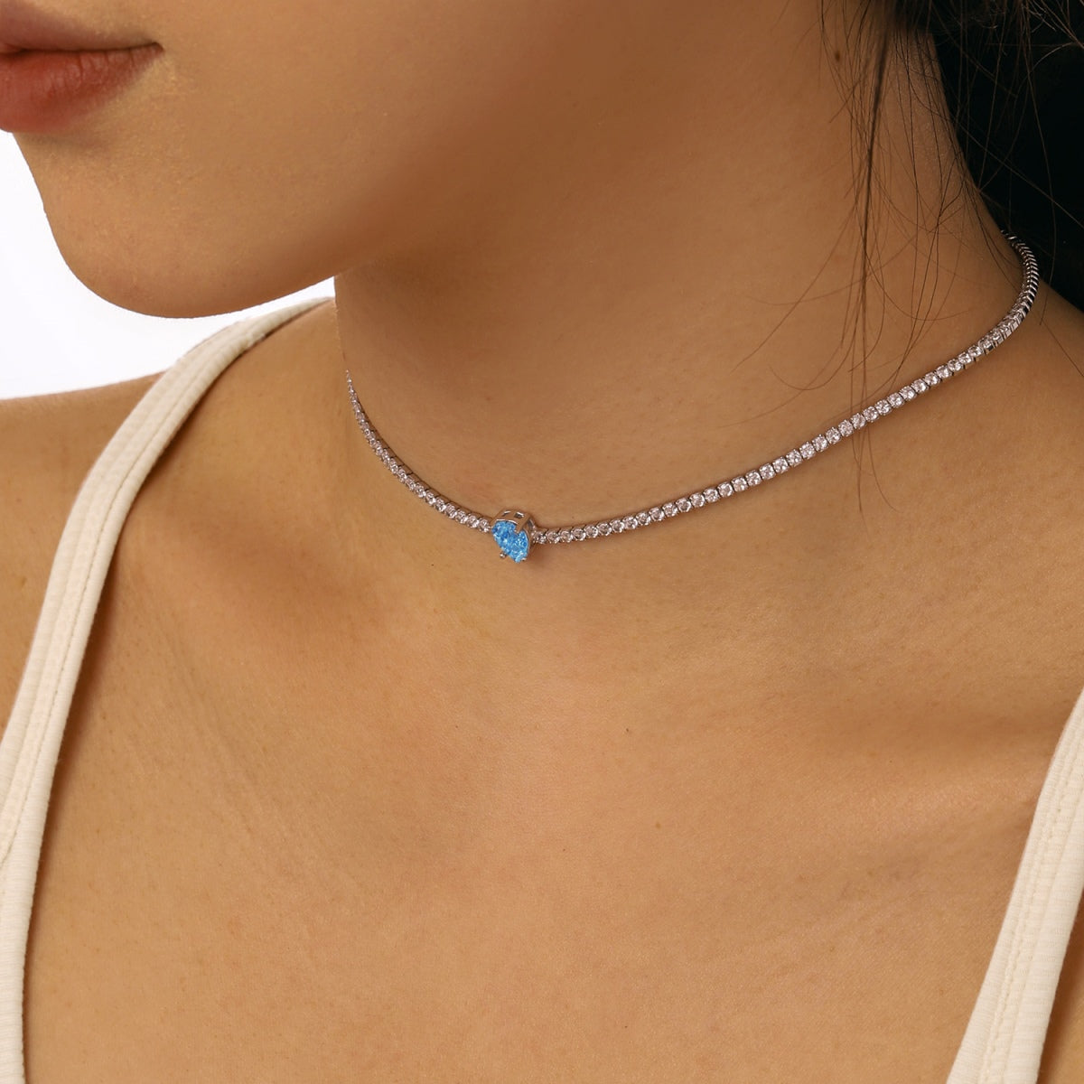 [Am jewelry]1.0 carat Unique Pear Cut Tennis Necklace