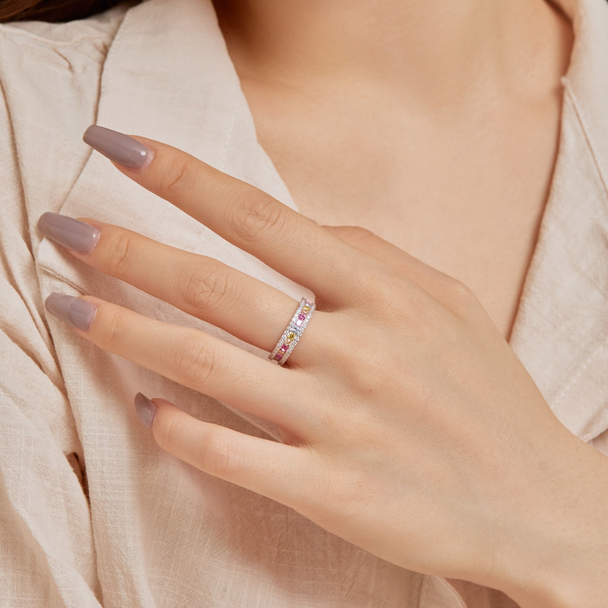 [Am jewelry]Delicate Colorful Round Cut Daily Ring