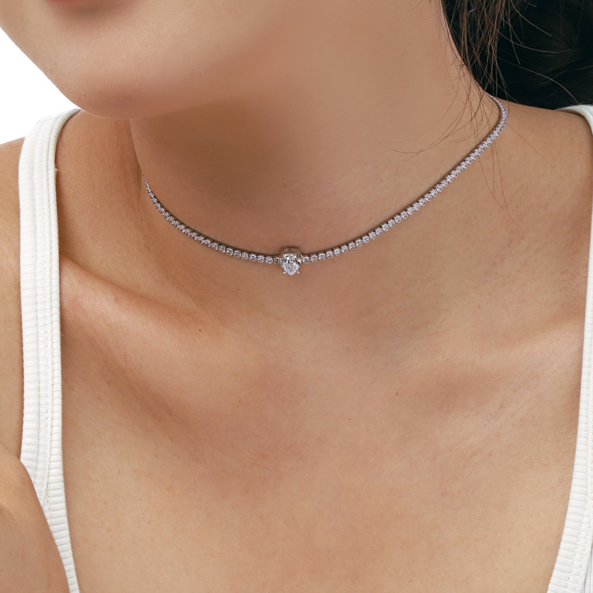 [Am jewelry]1.0 carat Unique Pear Cut Tennis Necklace