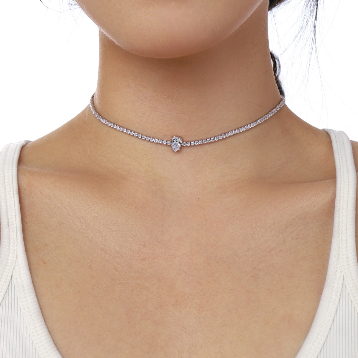 [Am jewelry]1.0 carat Unique Pear Cut Tennis Necklace