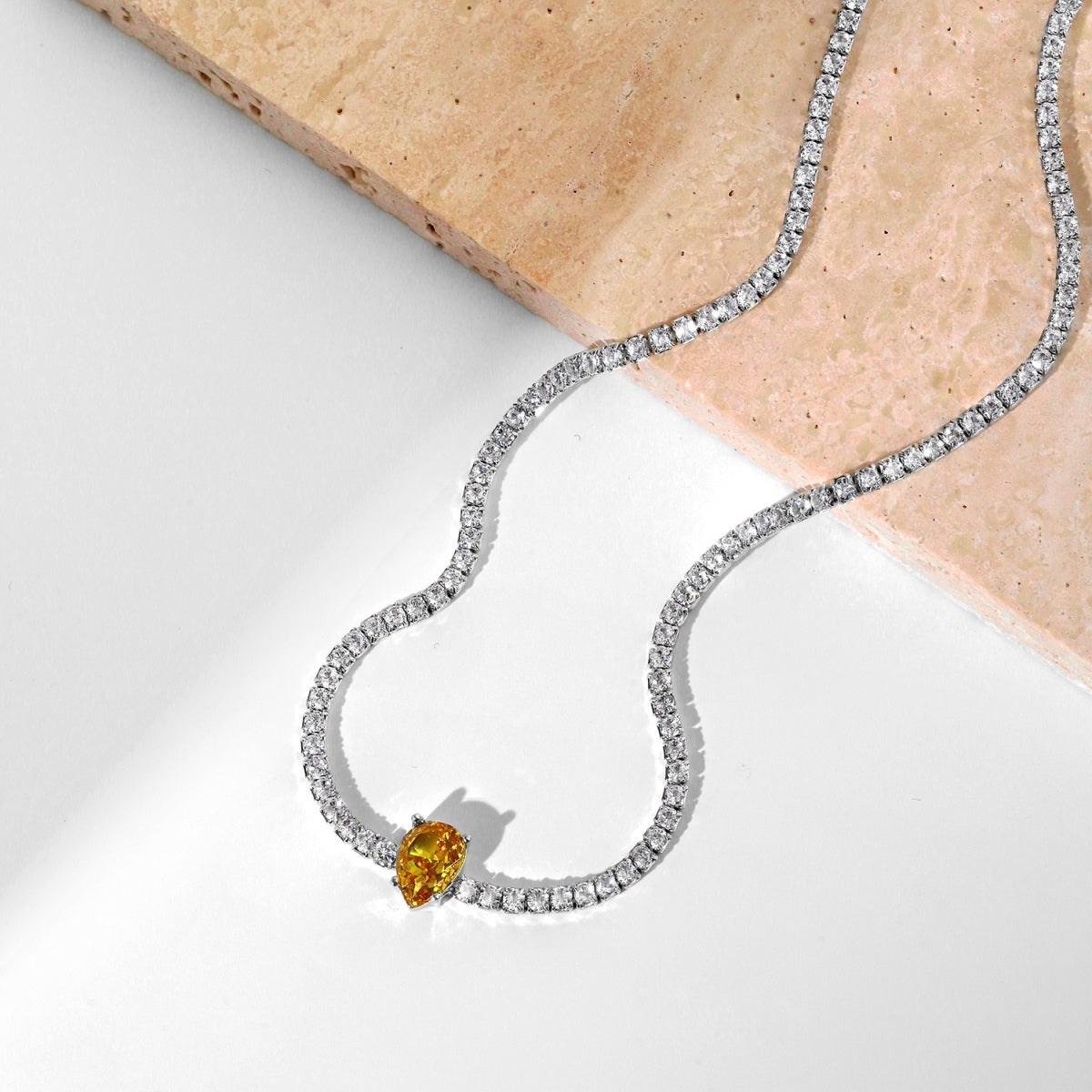 [Am jewelry]1.0 carat Unique Pear Cut Tennis Necklace