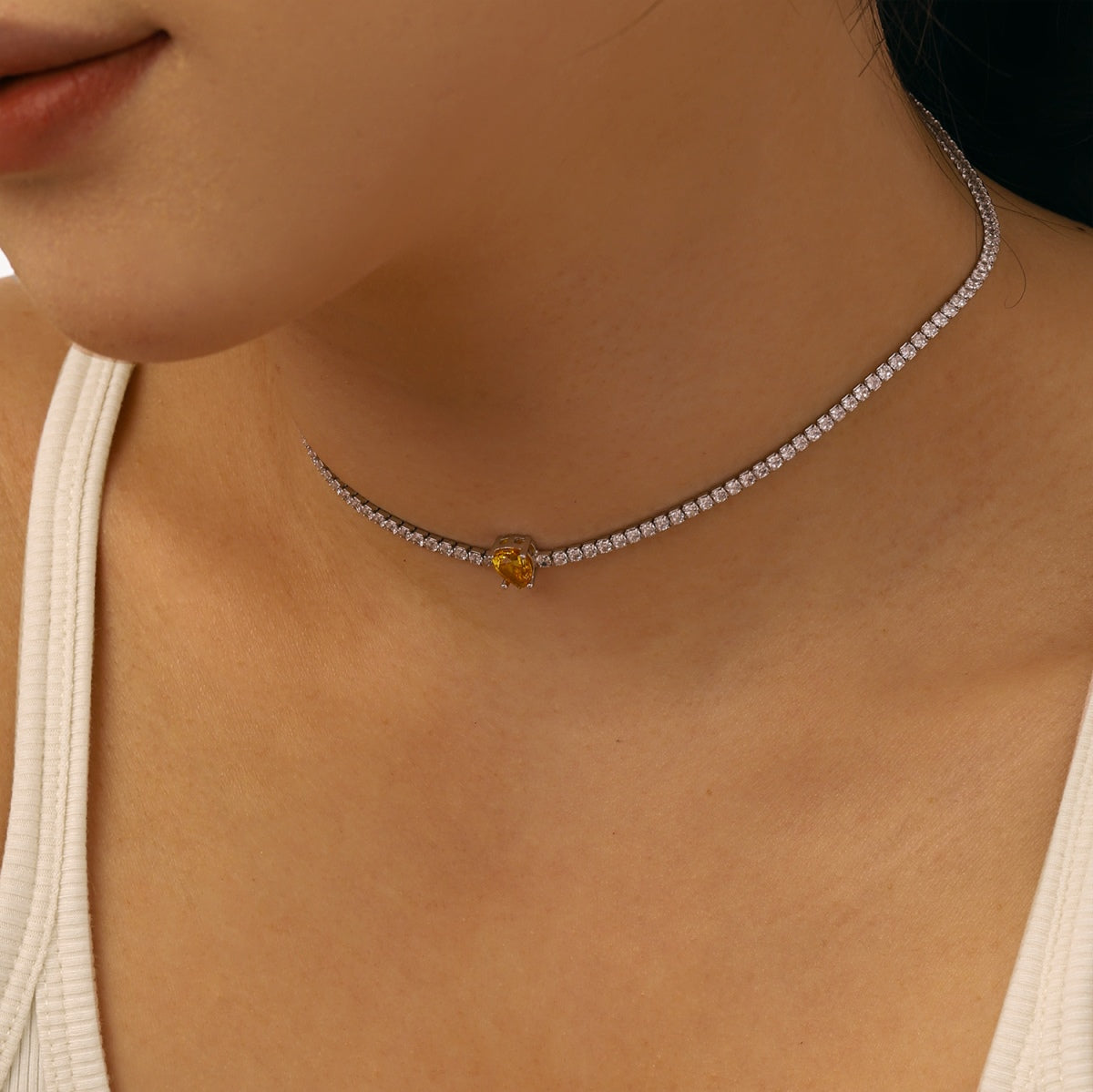 [Am jewelry]1.0 carat Unique Pear Cut Tennis Necklace