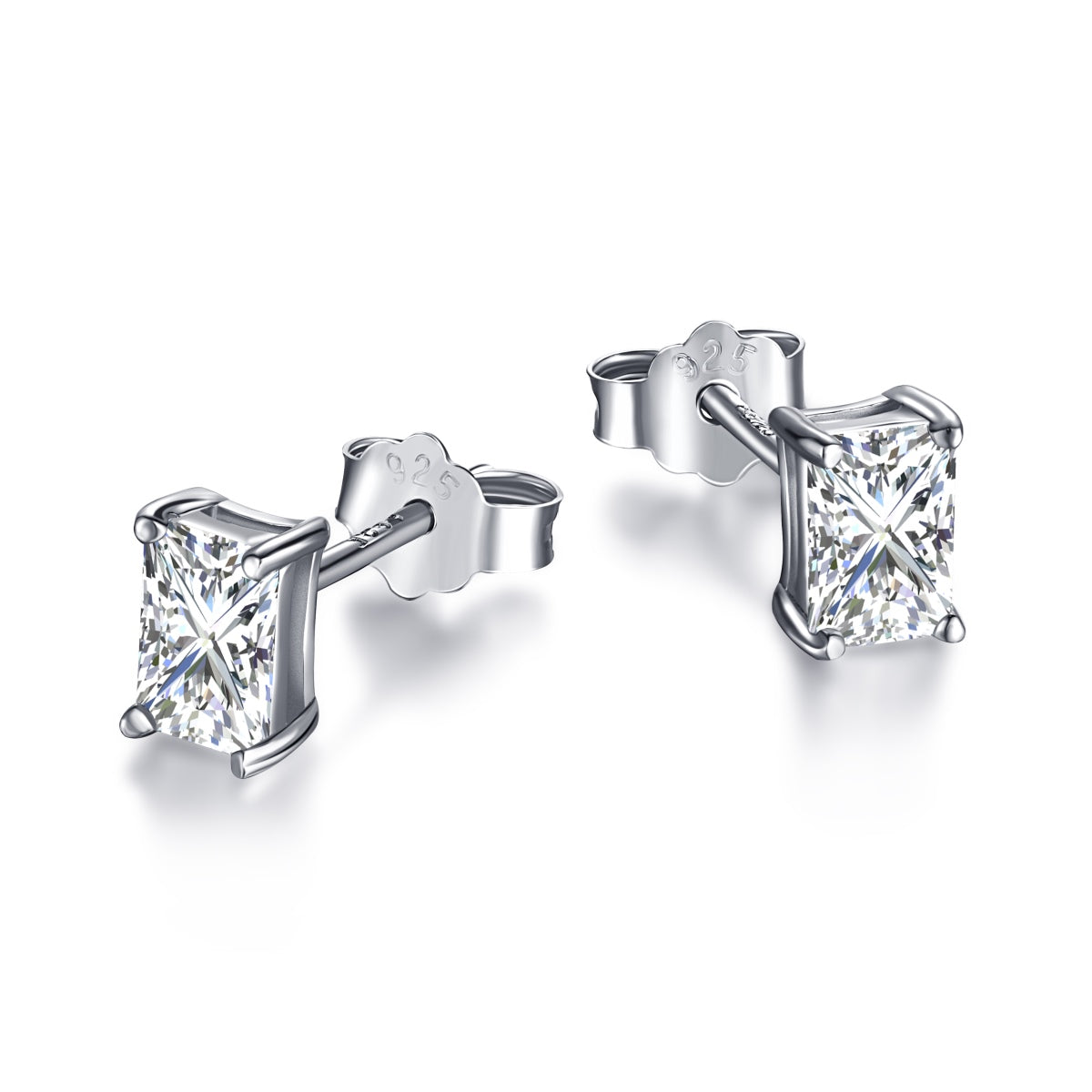 [Am jewelry]Stylish Shiny Rectangular Center Stone Stud Earrings
