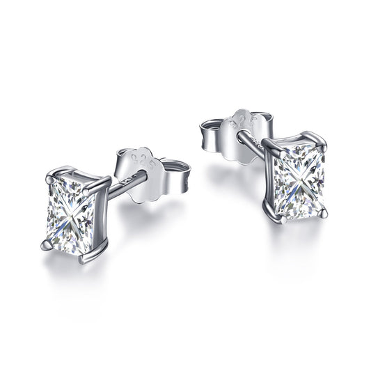 [Am jewelry]Stylish Shiny Rectangular Center Stone Stud Earrings