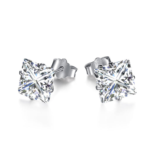 [Am jewelry]Stylish Shiny Square Center Stone Stud Earrings
