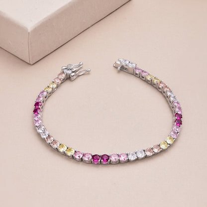 [Am jewelry]Radiant Colorful Round Cut Tennis Bracelet