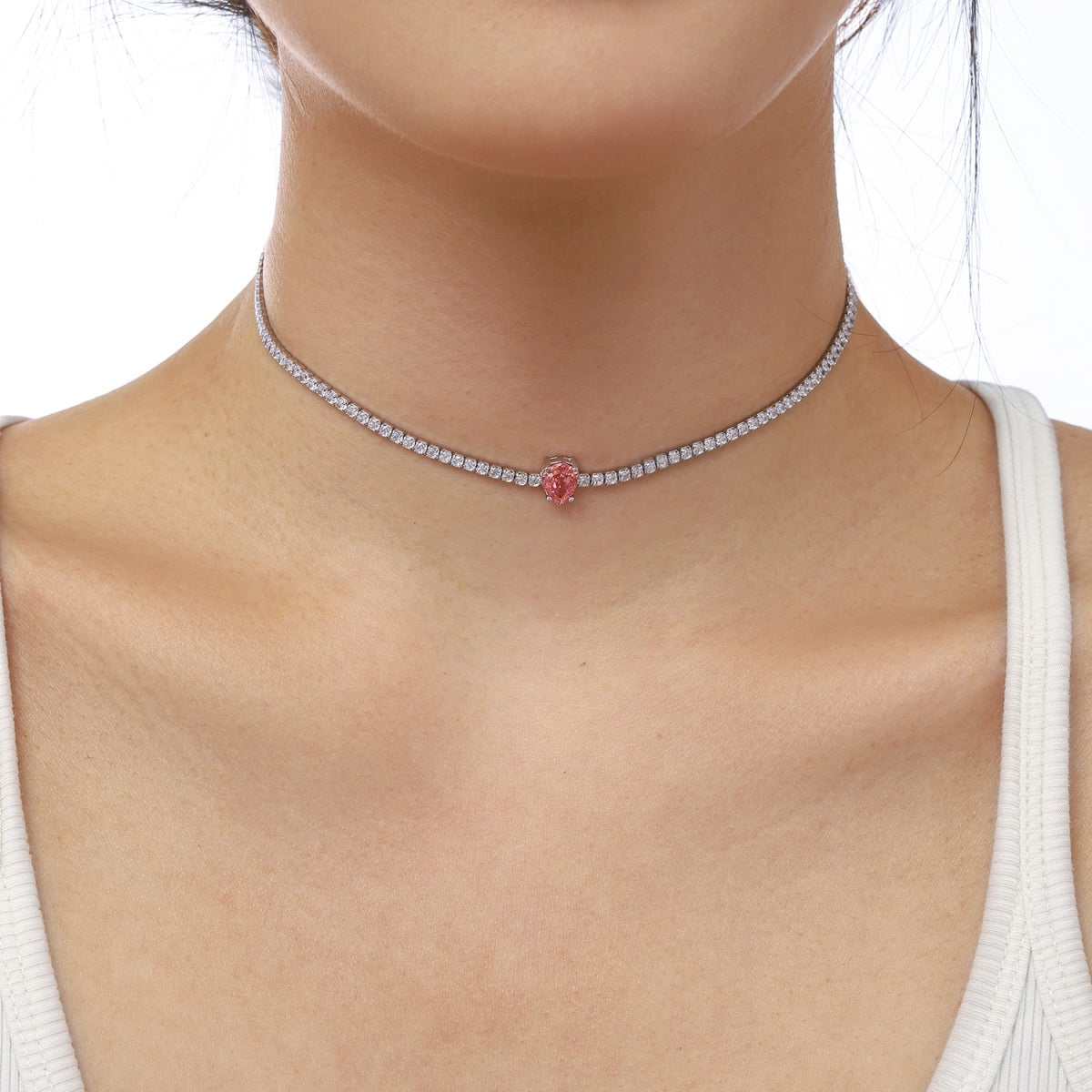 [Am jewelry]1.0 carat Unique Pear Cut Tennis Necklace