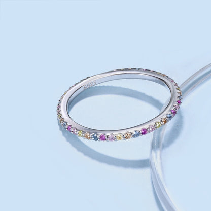 [Am jewelry]Ornate Colorful Round Cut Tennis Ring