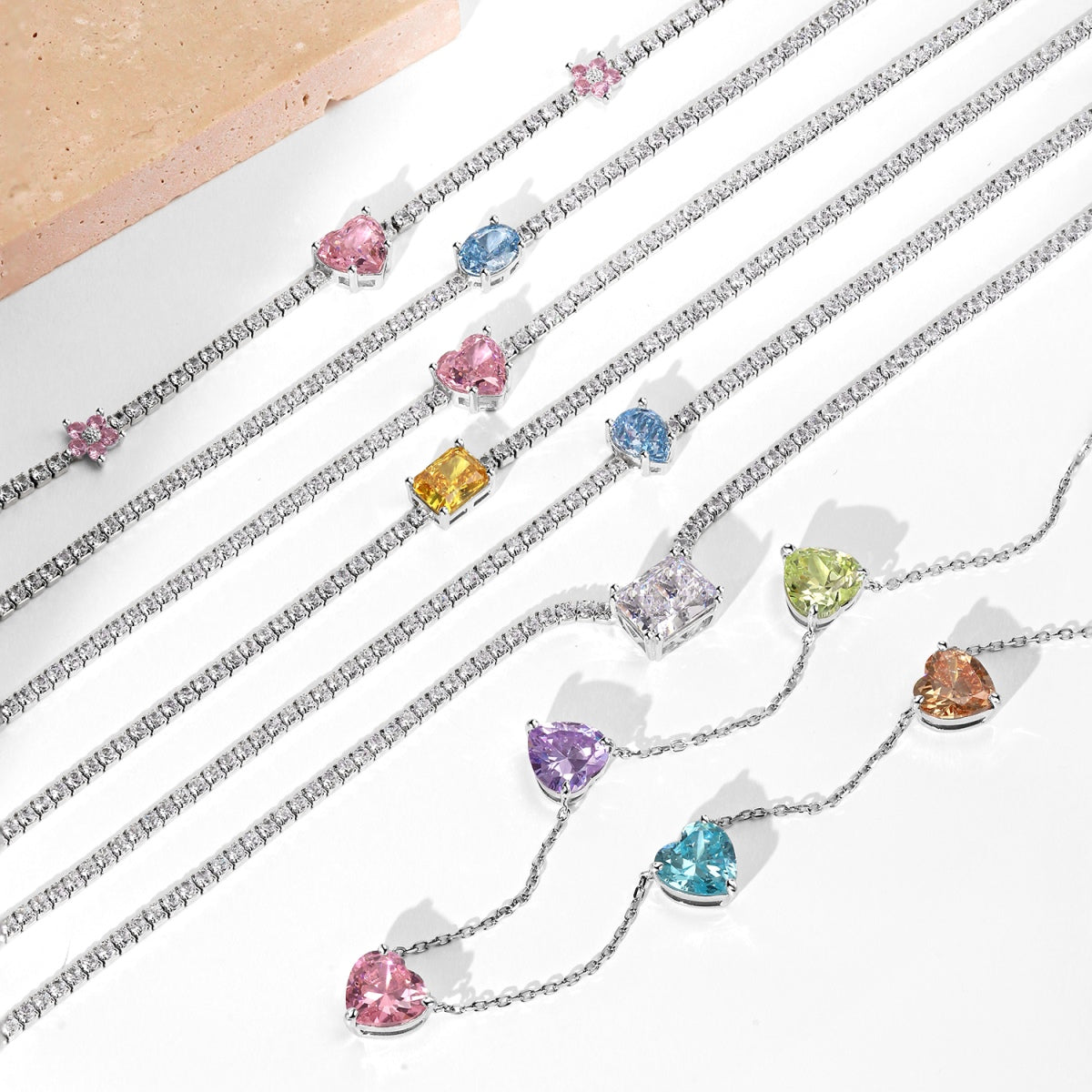 [Am jewelry]Dazzling Pink Heart Flower Necklace