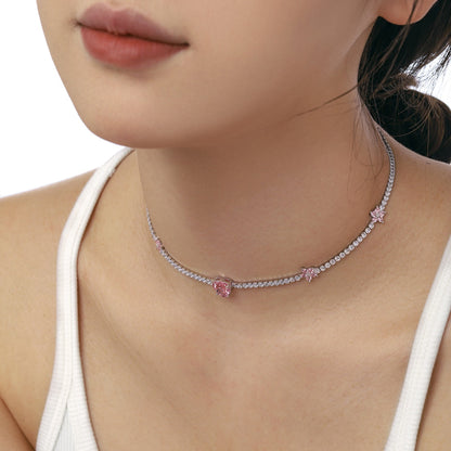 [Am jewelry]Dazzling Pink Heart Flower Necklace