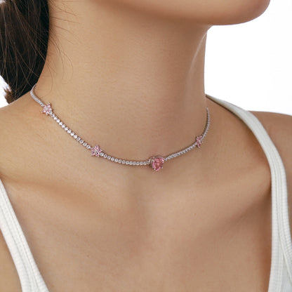 [Am jewelry]Dazzling Pink Heart Flower Necklace