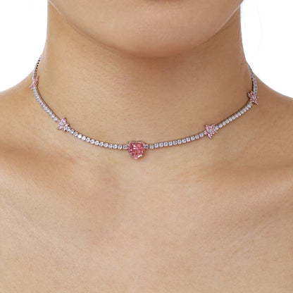 [Am jewelry]Dazzling Pink Heart Flower Necklace