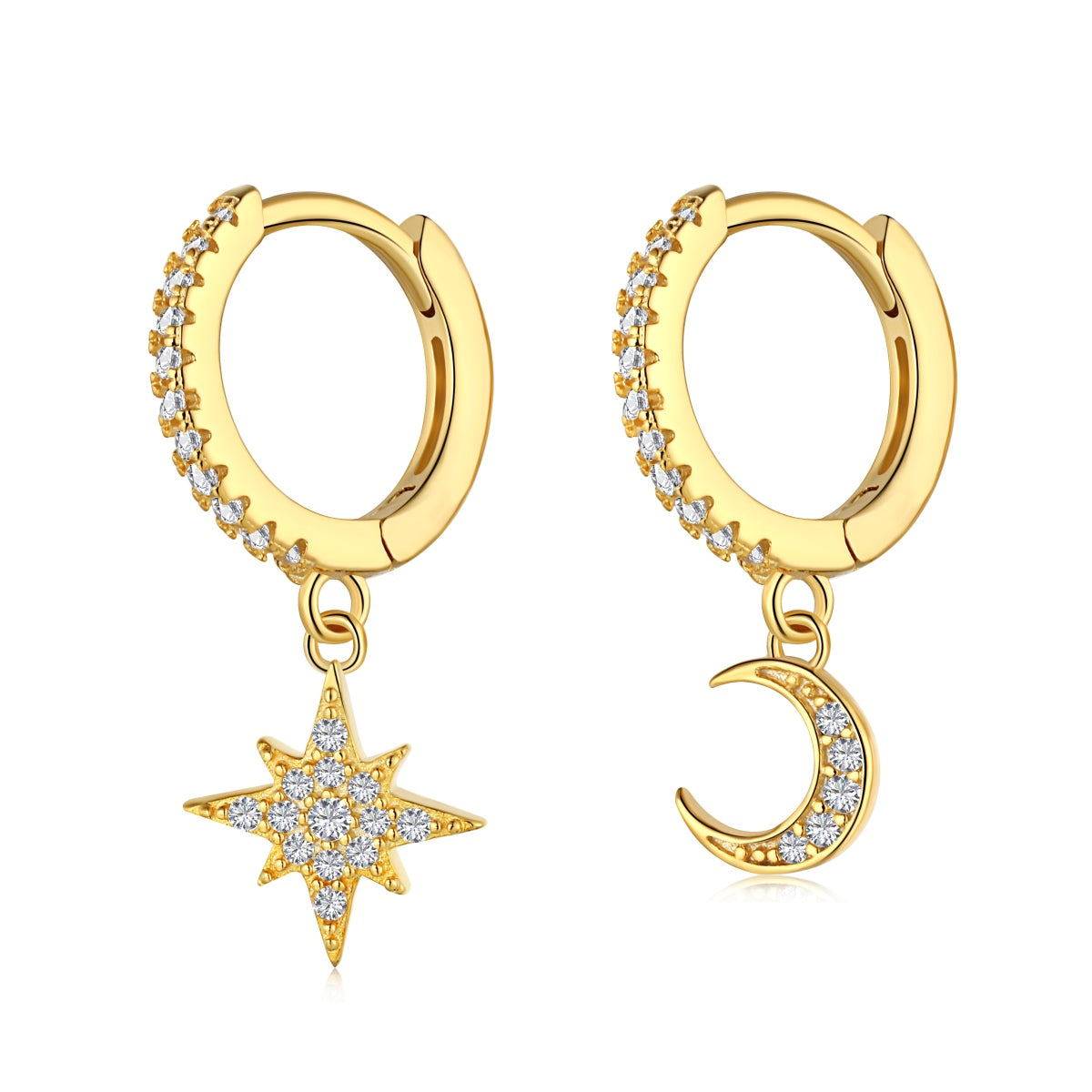 [Am jewelry]Star and Moon Asymmetric Earrings