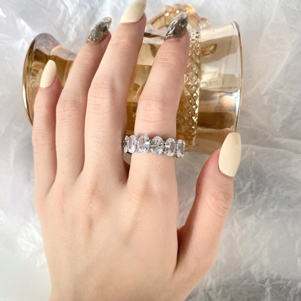 [Am jewelry]Dainty Elongated Cushion Cut Tennis Ring