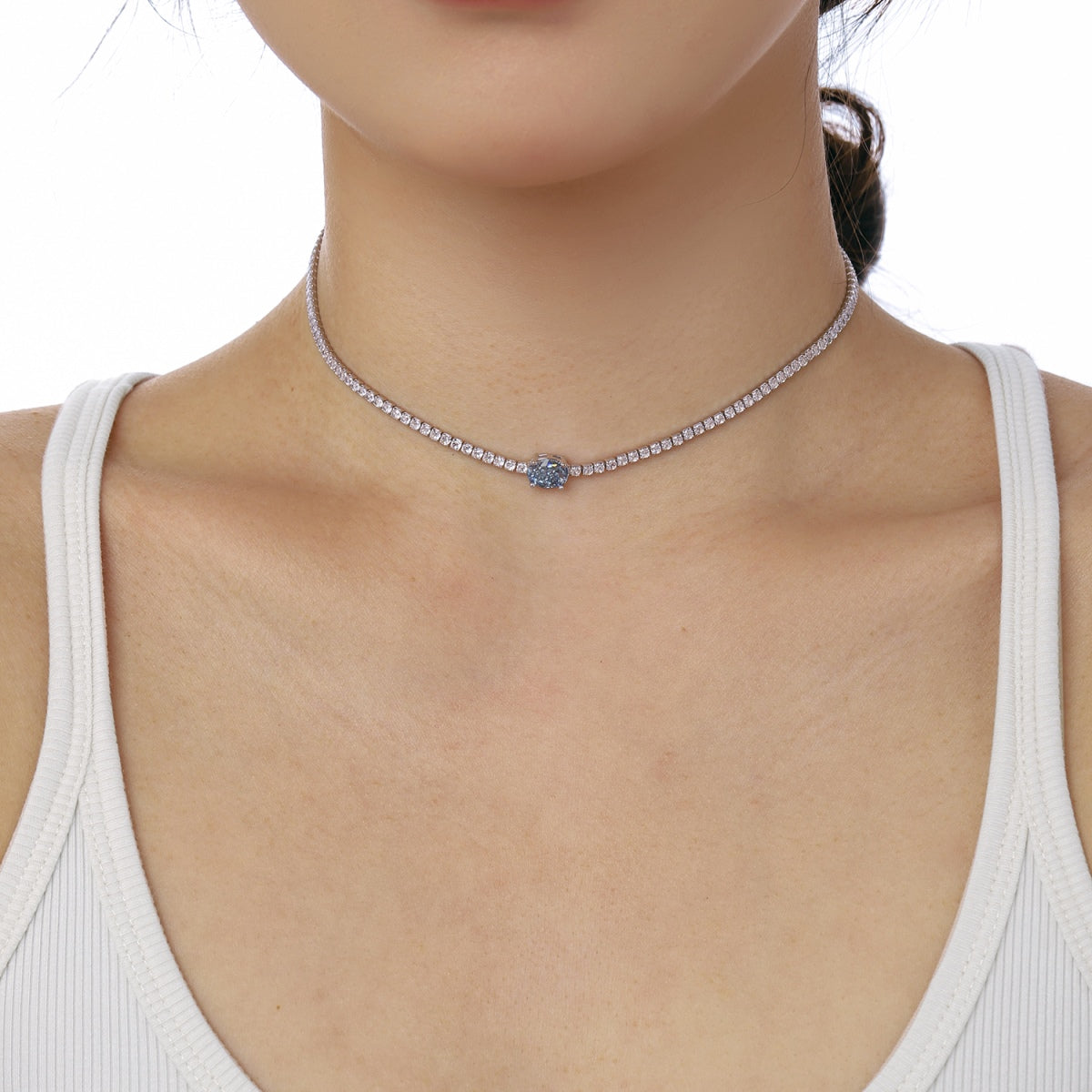[Am jewelry]1.0 Carat Shining Oval Cut Necklace
