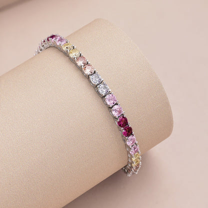 [Am jewelry]Radiant Colorful Round Cut Tennis Bracelet